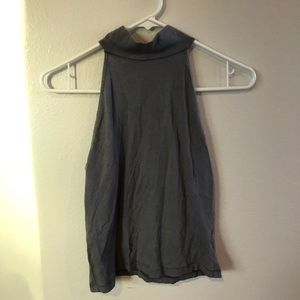 Grey Sleeveless Turtleneck Top